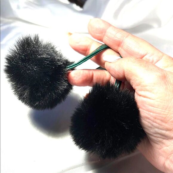 Black and Green Cherry Pom Pom Keychain - Picture 4 of 5